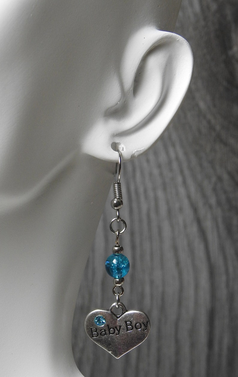 Baby Boy Blue Heart Earrings New Mom Pregnancy Gender