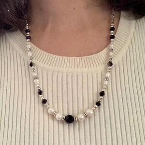 Pearl and Crystal Beaded Necklace - Handmade Statement Jewelry - Unique Gift for Wife