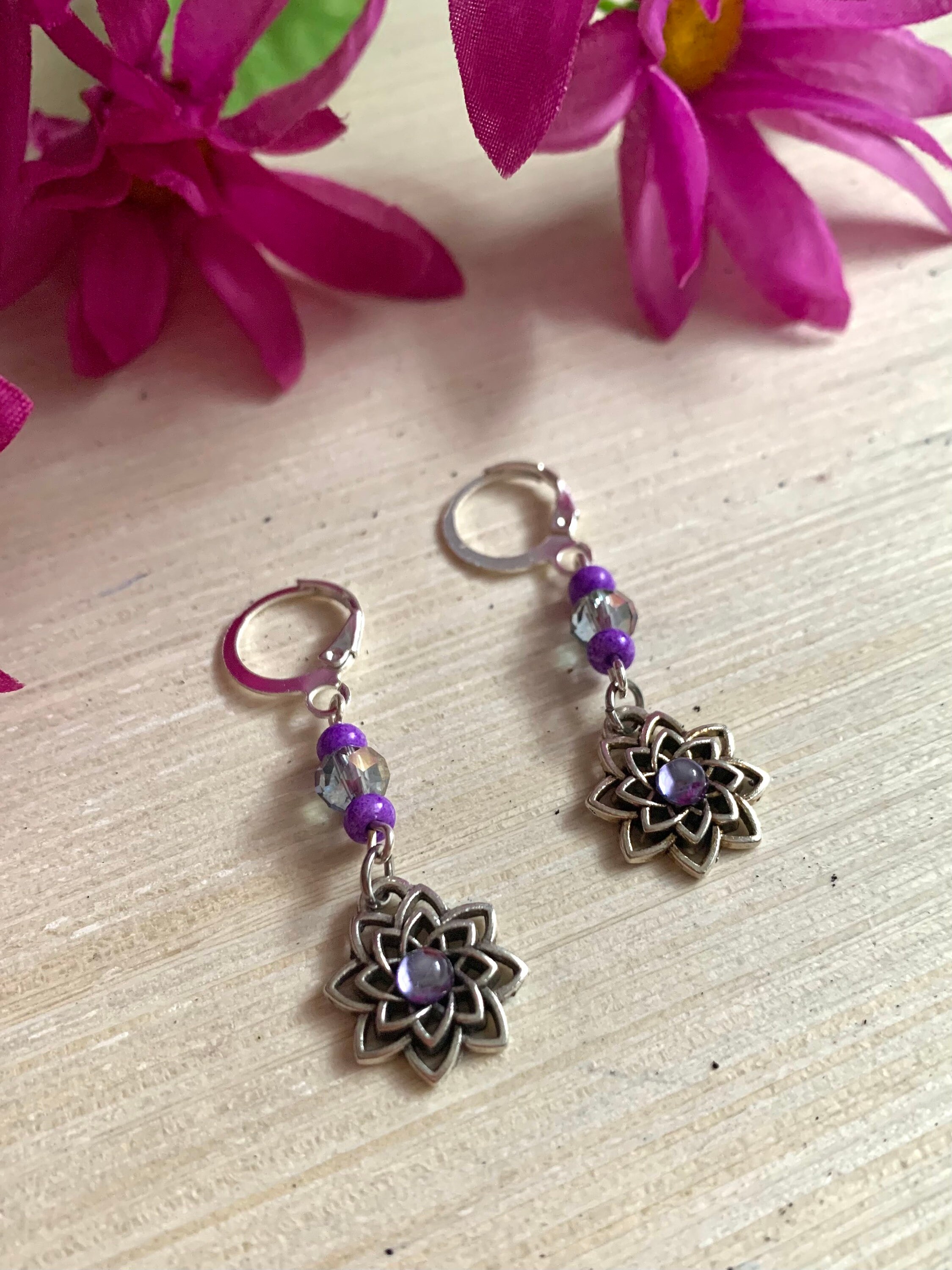 Purple Flower Charm Earrings Floral Jewelry Spring Jewelry Etsy