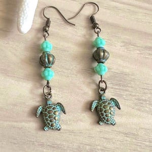 Sea Turtle Dangle Earrings - Summer Beach Jewelry - Unique Gift for Friend