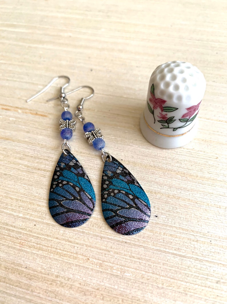 Metallic Earrings Purple Butterfly Earrings Silver Teardrop Earrings Boho Hippie Jewelry