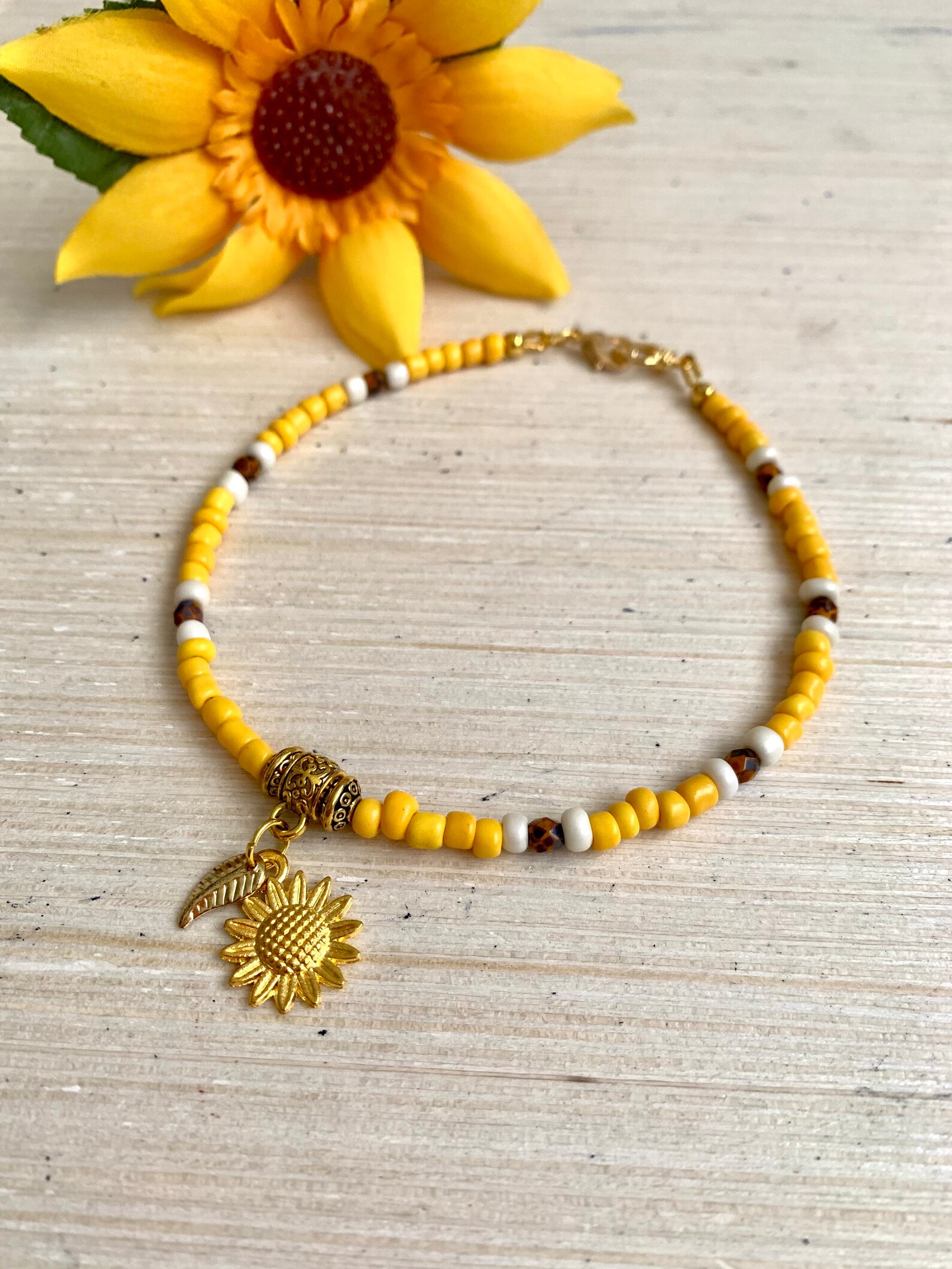 Sunflower Ankle Bracelet Floral Jewelry Floral Anklet Etsy
