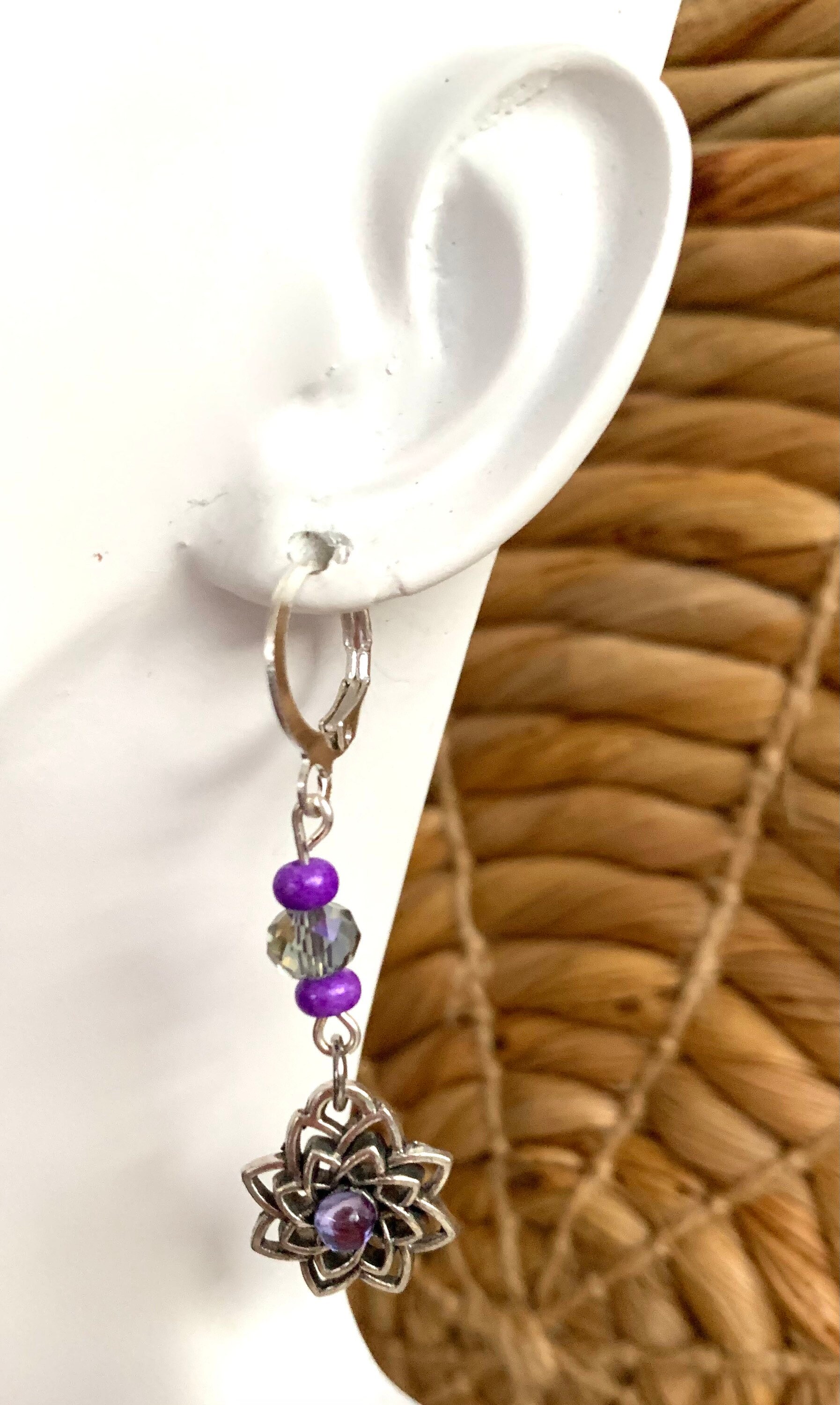Purple Flower Charm Earrings Floral Jewelry Spring Jewelry Etsy