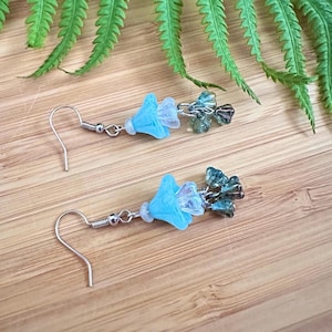 Blue Flower Dangle Earrings - Mother&#39;s Day Gift - Spring Summer Jewelry - Birthday Present for Coworker - Czech Glass Nature Jewelry