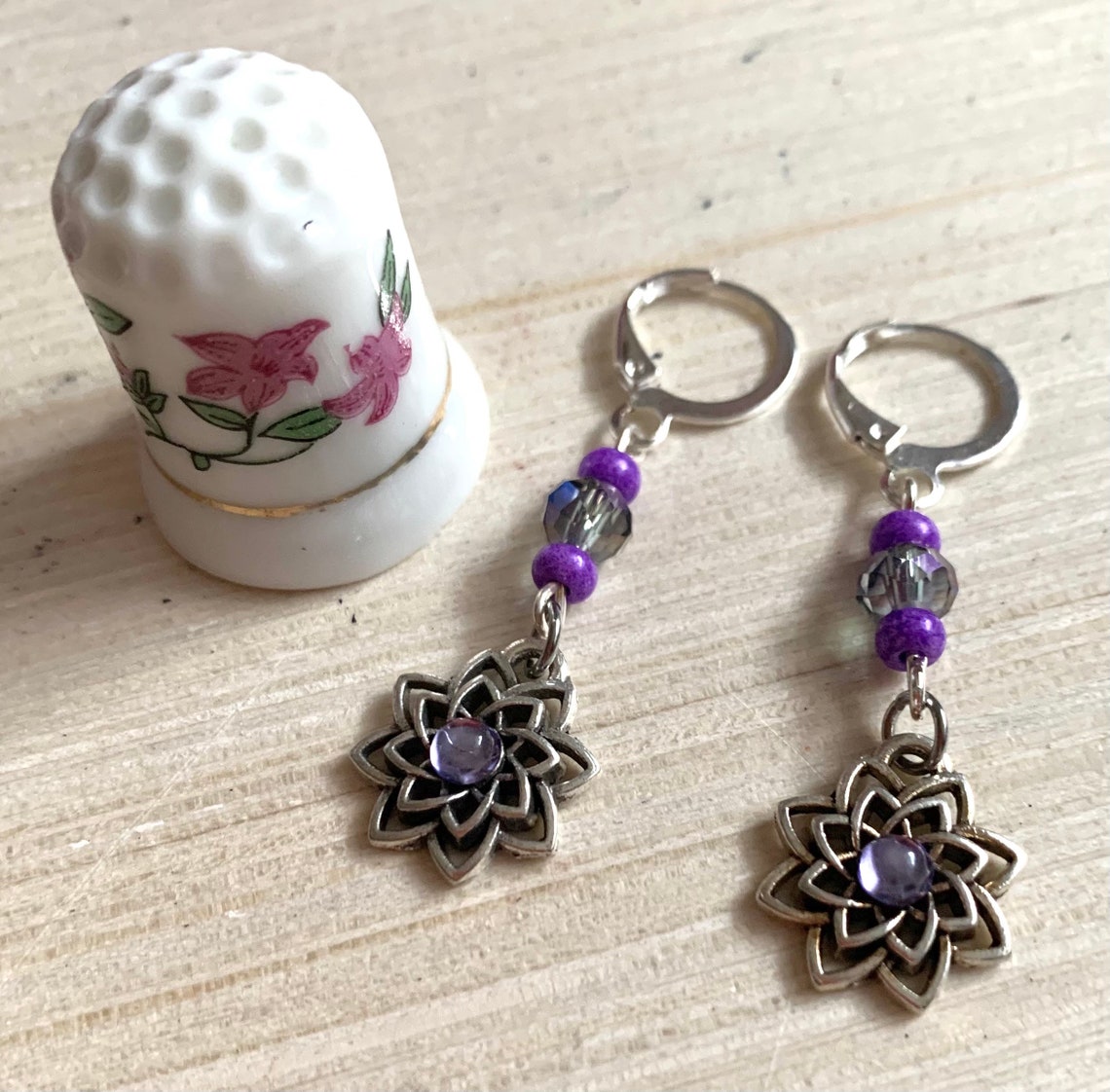 Purple Flower Charm Earrings Floral Jewelry Spring Jewelry Etsy