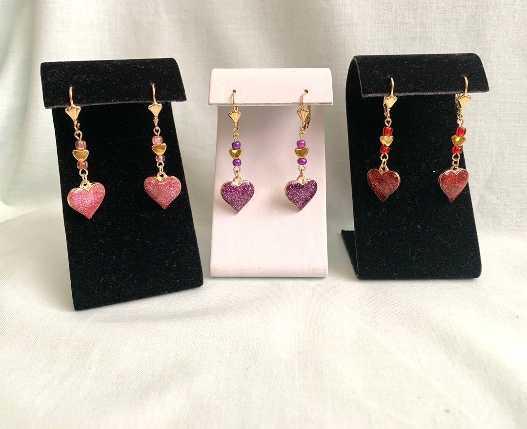 Glitter Heart Earrings Gold Lever Back Earrings Heart Etsy