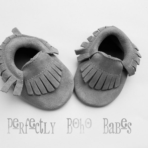 Light Grey Baby Suede Leather Moccasins