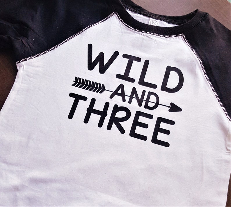 Boy Birthday Shirt Little Boy Birthday Tee Raglan Birthday Tee Wild and Three Birthday Shirt Birthday Boy Tee 3rd Birthday