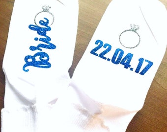 Chaussettes de mariage, Chaussettes personnalisées, Chaussettes de mariée, Chaussettes de cheville, Cadeau de douche nuptiale, Quelque chose de bleu, Chaussettes d’alliance, Chaussettes de mariée à être