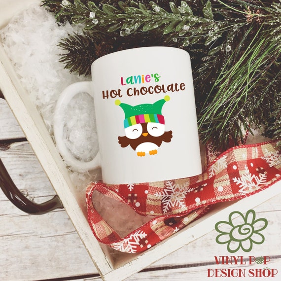 White mug with owl and ' (Name's) Hot Chocolate Mug'