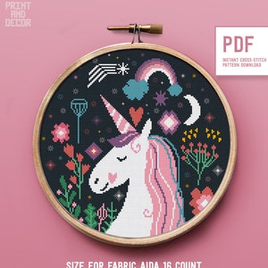 Unicorn Cross Stitch Pattern, funny modern cross stitch PDF pattern, Cute animal counted cross stitch Embroidery design, Instant download