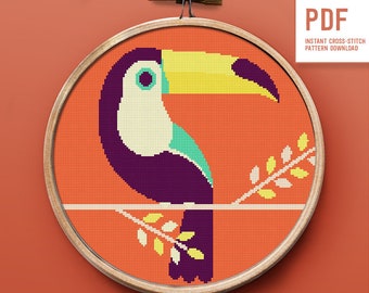 Colorful Toucan Cross Stitch Pattern | Forest Bird Cross Stitch Design Animal Instant download Gift  PDF pattern Modern Colors DMC Thread