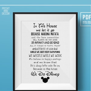 In This House cross stitch design, In This House text theme embroidery design, gift idea, home decor, instant download PDF chart