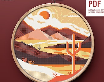 Desert sunset - Modern Cross Stitch Pattern | Landscape | Design |  Colorful | Embroidery Designs | Instant download  | PDF pattern