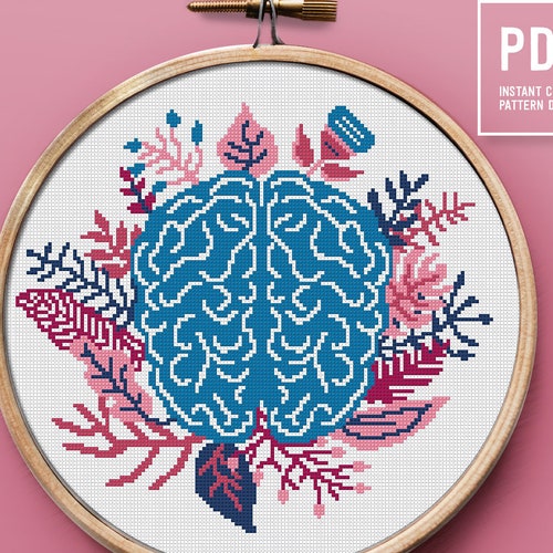 Human Brain Cross Stitch Pattern Funny Counted Cross Stitch Etsy