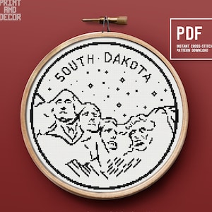 US Presidents cross stitch pattern, Easy cross-stitch chart, South Dakota embroidery design, Landscape pattern, Home decor, PDF download