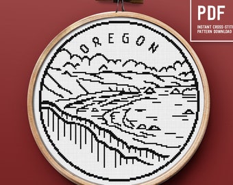 Oregon cross stitch pattern, Easy embroidery design, United States Landscape, Home decor, Instant download PDF chart