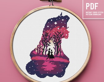 Princess silhouette cross stitch pattern, embroidery design, cross-stitch gift idea, Instant download PDF chart