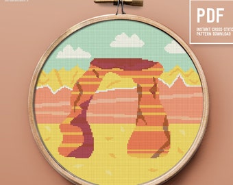 Canyonlands Cross Stitch Pattern, National Park theme, Landscape Embroidery pattern, Instant download PDF chart, home decor, hoop art