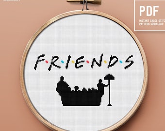 Friends inspired cross stitch pattern, Funny 90' Tv show, cool home decor, easy cross stitching chart, instant download PDF, gift idea