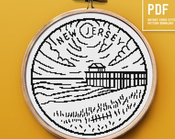 Landscape cross stitch pattern, Easy counted cross stitch chart, New Jersey state theme, Home decor, PDF cross-stitch chart