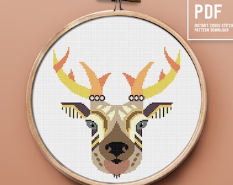 Deer animal cross stitch pattern, modern embroidery pattern, home decor, easy counted cross stitch, instant download PDF chart