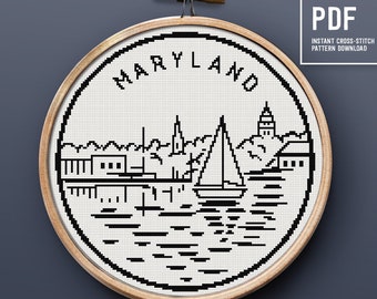 Maryland landscape cross stitch pattern, Easy cross-stitch chart, embroidery design, Home decoration, PDF instant download