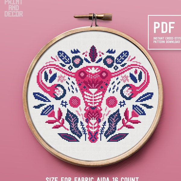 Female ovary Cross Stitch Pattern, Funny cross stitch, Flower theme, Feminist Embroidery pattern, Instant download PDF pattern, home decor