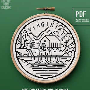 Virginia state cross stitch pattern, Easy cross stitch chart, modern embroidery design, Home decor, Instant download PDF pattern