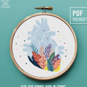 Heart shape cross stitch pattern, Anatomy Counted cross stitch chart, Embroidery pattern, Instant download PDF pattern