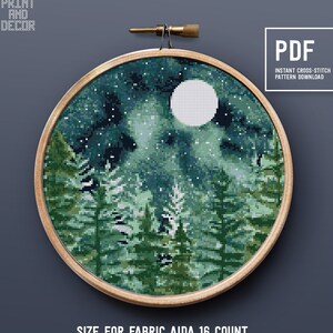 Starry night sky Cross Stitch Pattern, Watercolor theme, Modern embroidery chart, Instant download PDF, home decor
