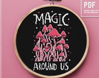 Funny magic mushrooms cross stitch pattern, easy counted cross stitch design, modern embroidery pattern, instant download PDF