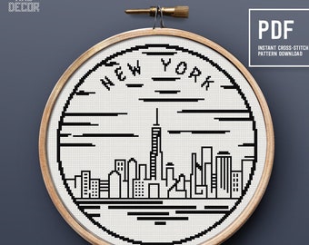 New York - cross stitch pattern, Easy cross stitch, embroidery design, Landscape counted cross stitch, Home decor, Instant download PDF