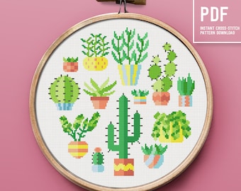Cactus Cross Stitch Pattern, Modern cross-stitch design, cute embroidery pattern, wall home decor, crossstitch gift, Instant download PDF
