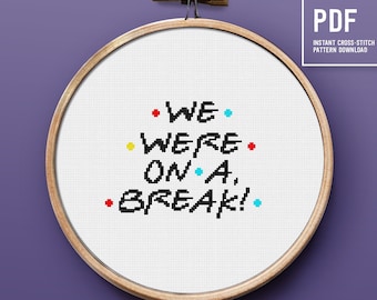 Funny quote cross stitch pattern, We were on the break, beginner level counted cross stitch chart, instant download PDF, home decor