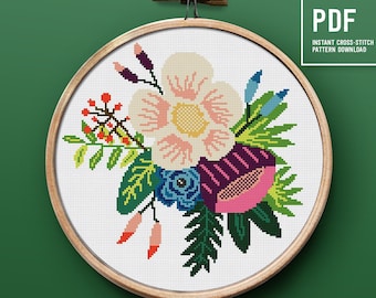Flower Modern cross stitch pattern, beautiful embroidery pattern, floral theme home decor, punto de cruz, instant download PDF pattern