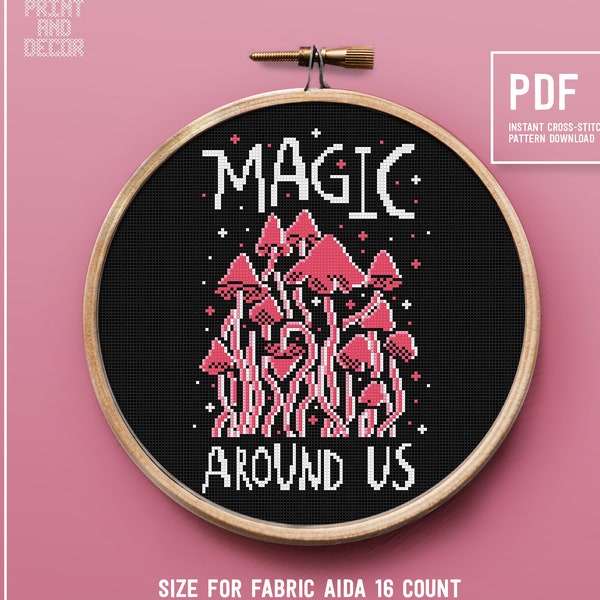 Funny magic mushrooms cross stitch pattern, easy counted cross stitch design, modern embroidery pattern, instant download PDF