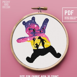 Bear Silhouette cross stitch pattern, Winnie, Silhouette Embroidery design, cute home decor, Instant download PDF