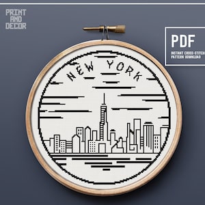 New York - cross stitch pattern, Easy cross stitch, embroidery design, Landscape counted cross stitch, Home decor, Instant download PDF