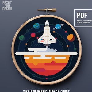 Space Rocket Modern Cross Stitch Pattern | Universe, Stars, Astronaut, Galaxy, DIY, Embroidery, Punto de cruz, xstitch Instant download PDF