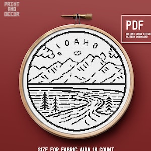 Landscape cross stitch pattern, Easy counted cross stitch chart, embroidery design , Idaho, United States , Home decor, PDF chart