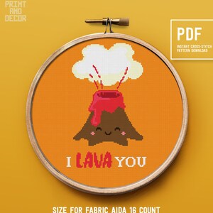 Funny Modern Cross Stitch Pattern, I Lava you - Easy Counted cross stitch design, Embroidery pattern, Instant download PDF xstitch chart
