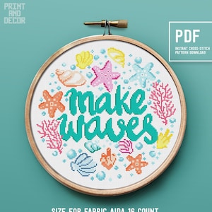 Sea theme - Modern Cross Stitch Pattern, Cute home decor, Sea World counted cross stitch design, Embroidery pattern PDF cross-stitch