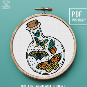 Colorful Butterfly Cross Stitch Pattern, Modern Embroidery Design, Instant download PDF pattern, home decor