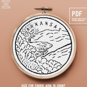 Arkansas Landscape cross stitch pattern, Easy embroidery chart, United States theme, Home decor, instant download PDF chart