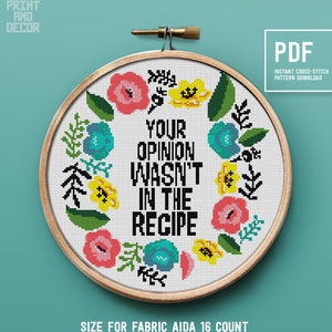 Sassy Cross Stitch Pattern, Funny and snarky counted cross stitch project, Modern embroidery design,Instant download PDF pattern