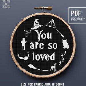 Wizard cross stitch pattern, easy embroidery pattern, You are so loved, instant download PDF chart, personal gift idea