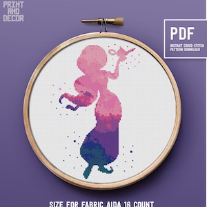 Fairy tale Princess PDF cross stitch, Silhouette theme embroidery pattern, hoop art, Instant download PDF chart