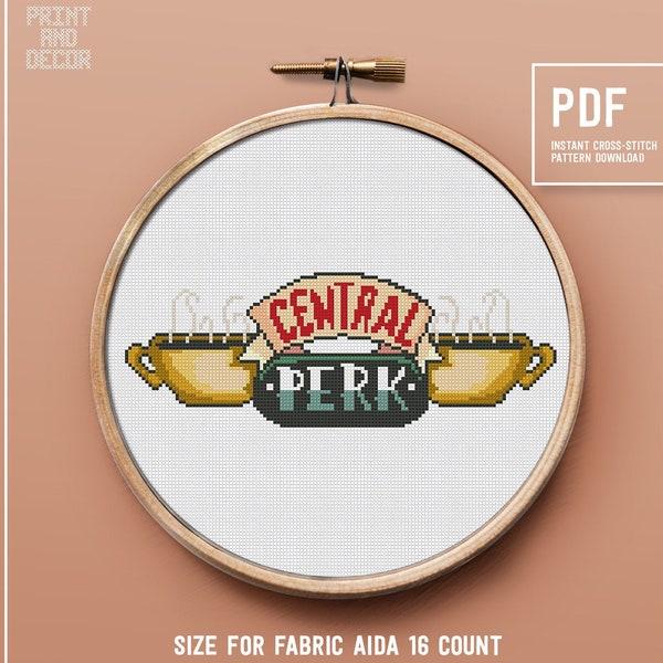 Central Perk cross stitch pattern, Fan art inspired design, Friends TV show, easy embroidery chart, instant download PDF, gift idea