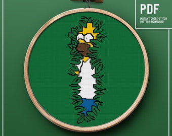 Homer Backing Into Bushes - Cross Stitch pattern, Funny counted cross stitch, embroidery design, home decor, Meme, instant download